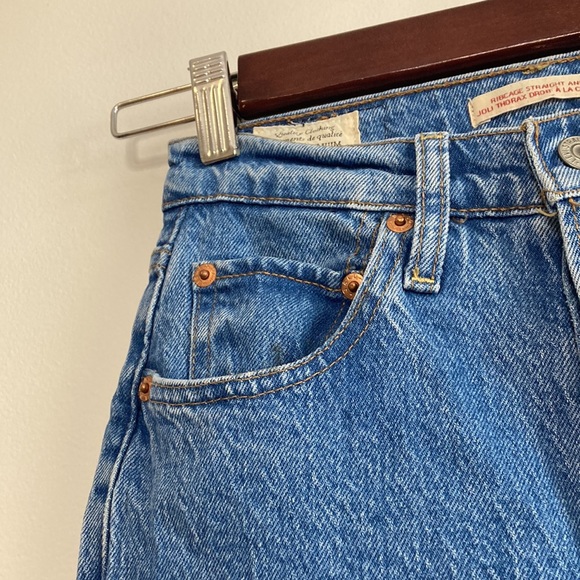 Levi’s Ribcage Straight Ankle Blue Jeans Size 24 Raw Hem Fray Stonewash 90s - Picture 6 of 13